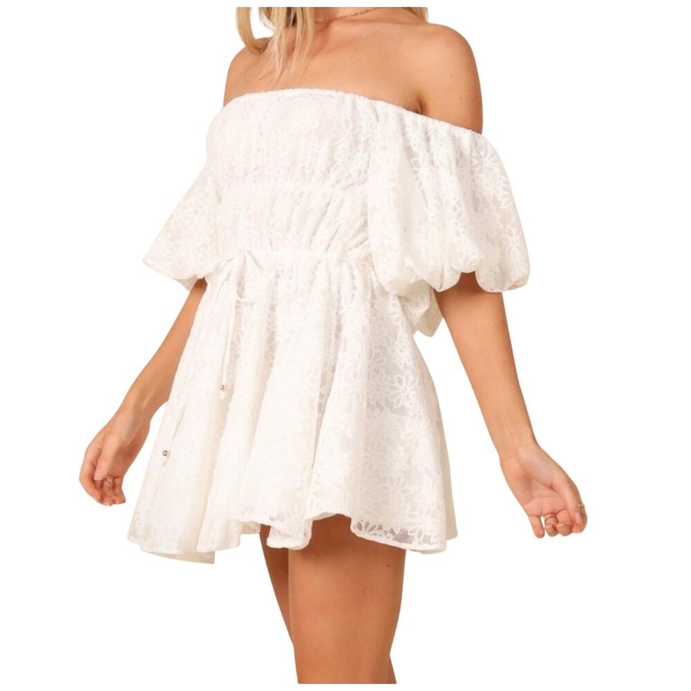 Petal & Pup‎ Harriet Feminine White Babydoll Lace Mini Dress M Bachelorette Boho
